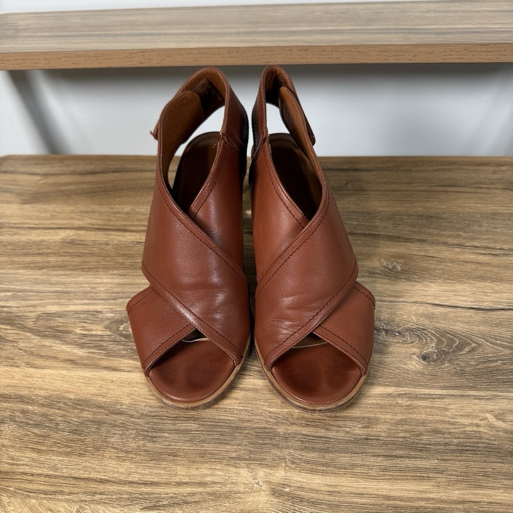 Anthropologie Emma Go Abigail Shooters Women's 36 Block Heel Clear Chestnut - Picture 2 of 7